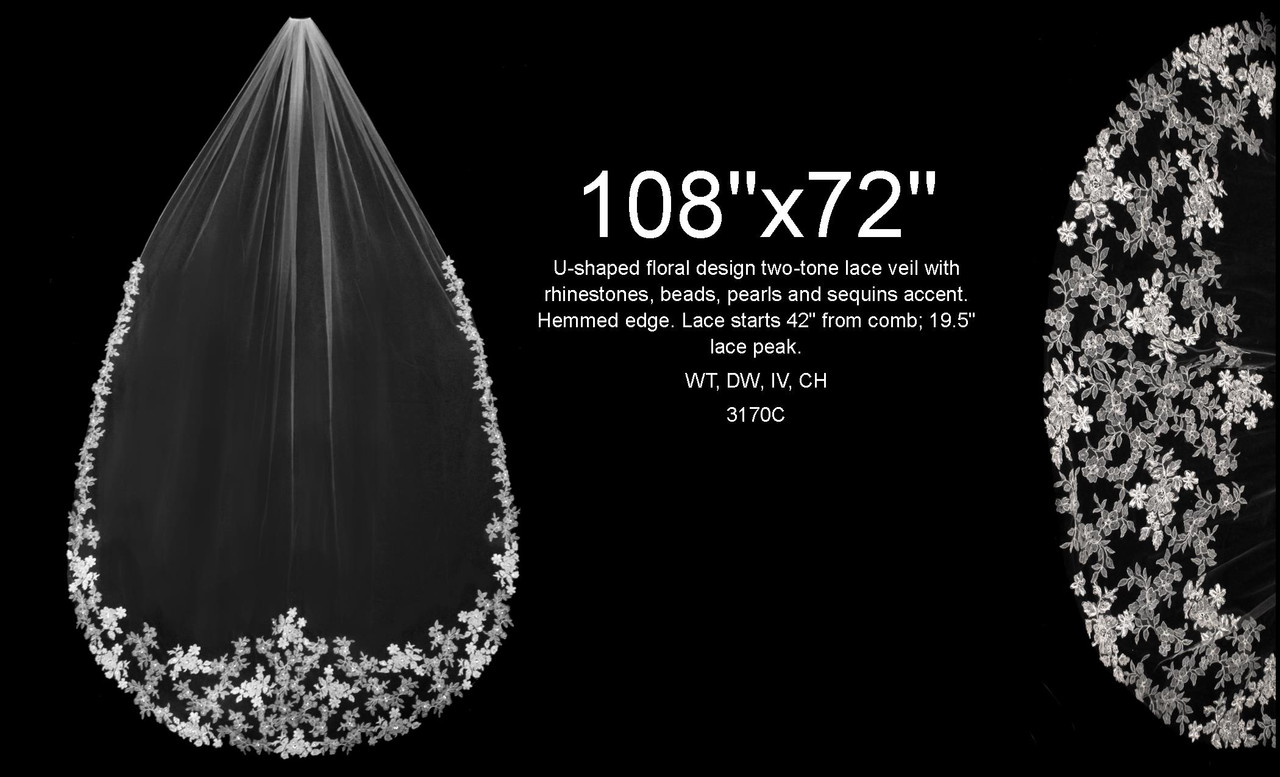 108 Inches Long - Two Toned Lace with Rhinestones, Sequins, Pearls and Beads