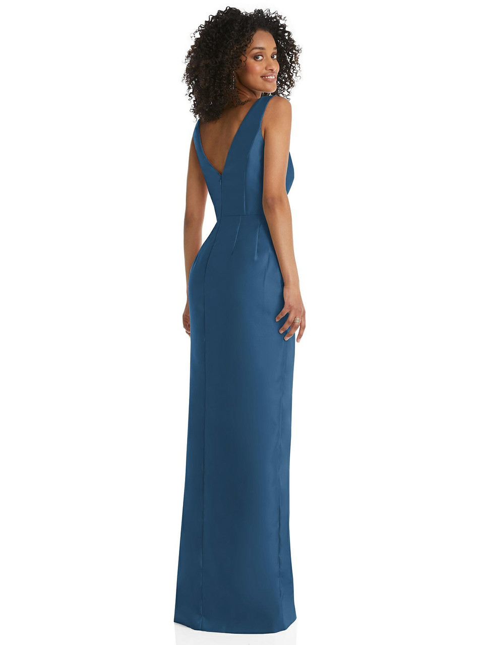 Pleated Bodice Satin Maxi Pencil Dress 