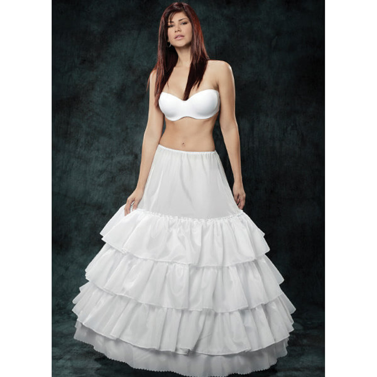 4 Bone Full Flounce Petticoat with Drawstring Waistline - White - White~  Crinoline~ Petticoat