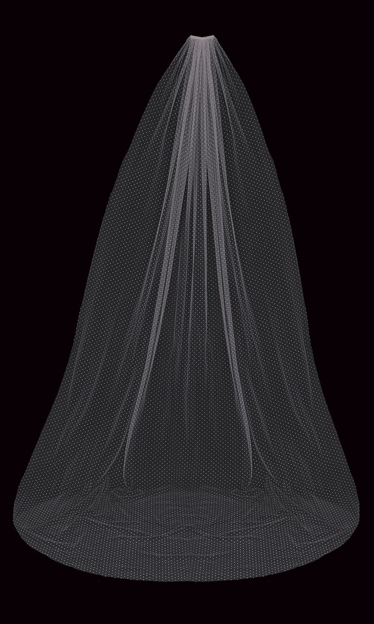En Vogue Bridal Style V2296C - English Tulle Velvet Swiss Dot Veil With Raw Edge - 108 Inches