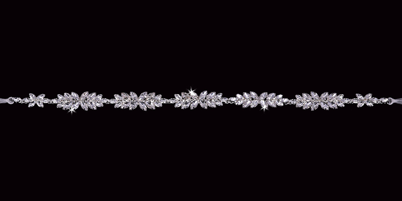 En Vogue Bridal Sash BT2281 - Belt with clear rhinestones and organza ribbon ties