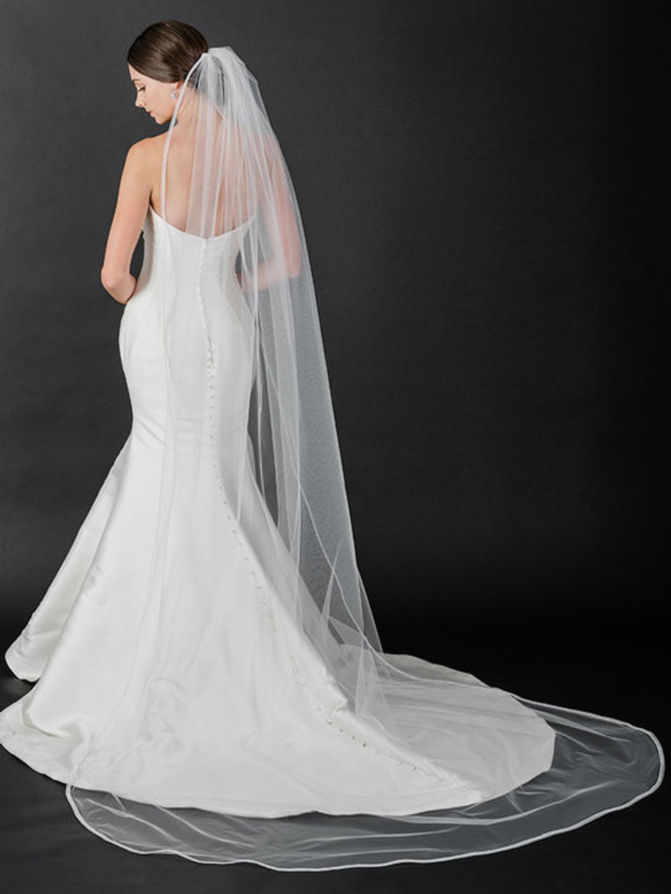 Bel Aire Bridal Veils V7512C - Cathedral veil with horsehair and rhinestone edge