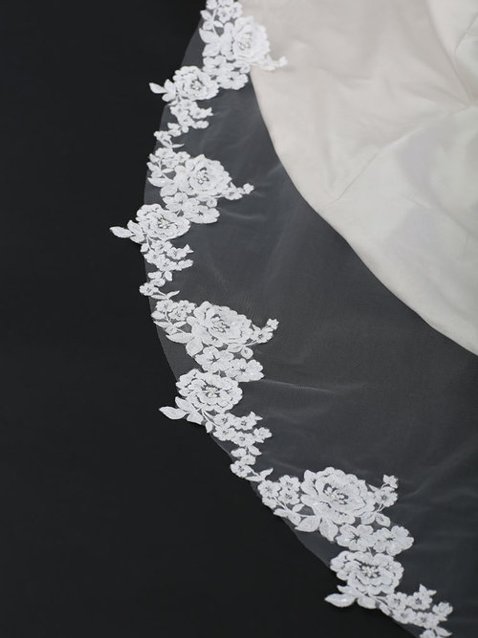 Bel Aire Bridal Veil V7528C Cut edge cathedral veil with floral lace