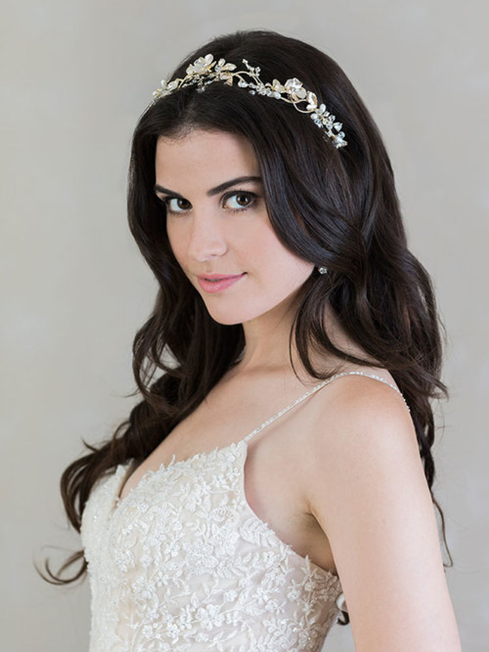 Bel Aire Bridal 6800 - Artistic headband of softly painted metal flowers and leaves