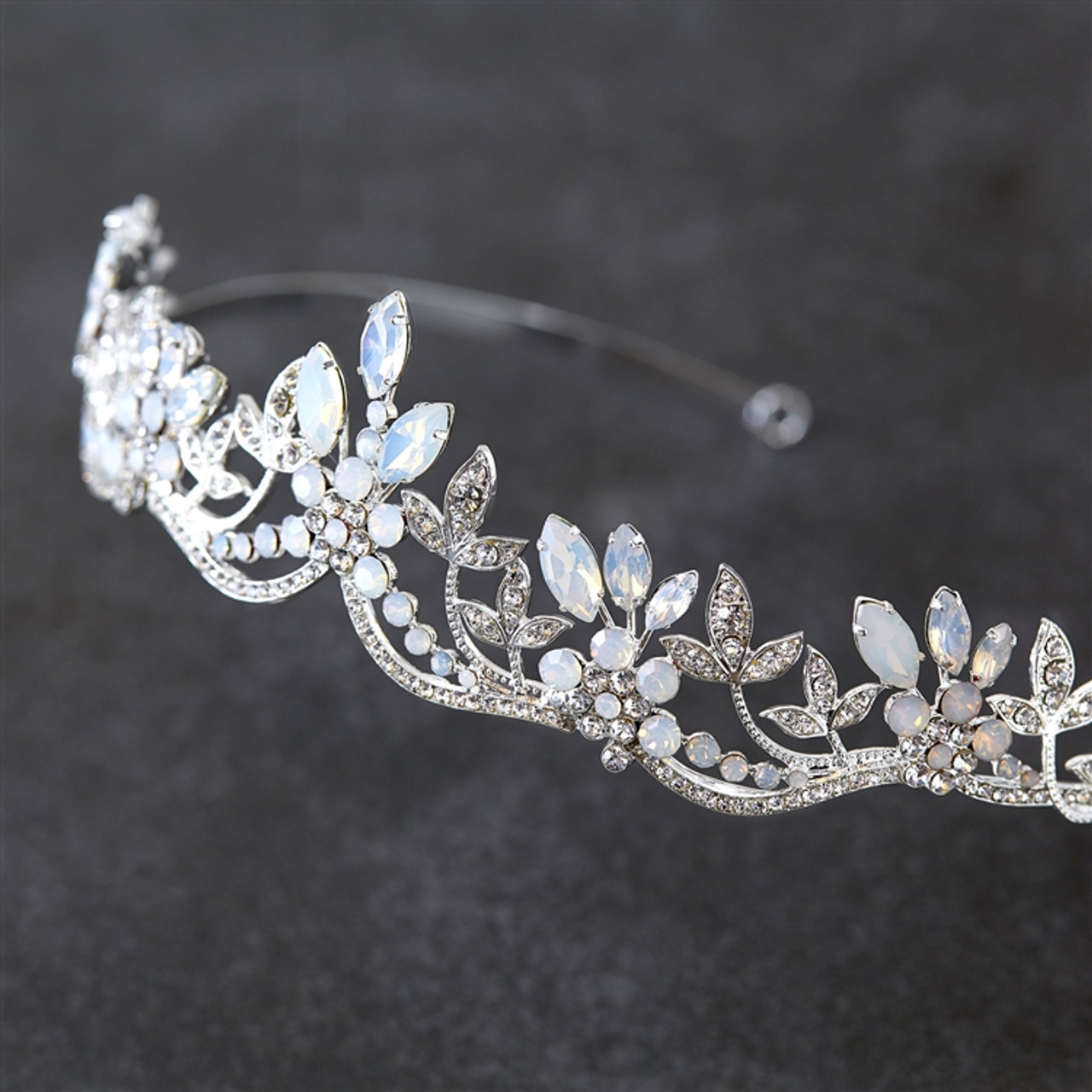 Mariell Opal and Crystal Silver Bridal Tiara Wedding Crown with Wavy Motif 4619T-OP-S