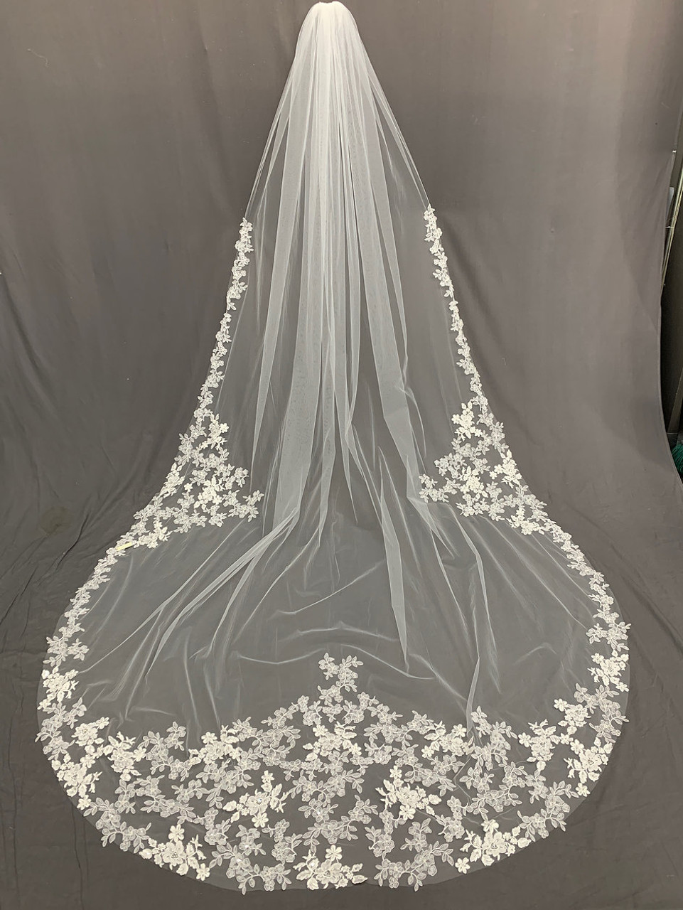 LKY Royal Cathedral Veil VM 3170 -  Heavily sewn and soft sewn lace - 126" Inches Long - Fast Ship