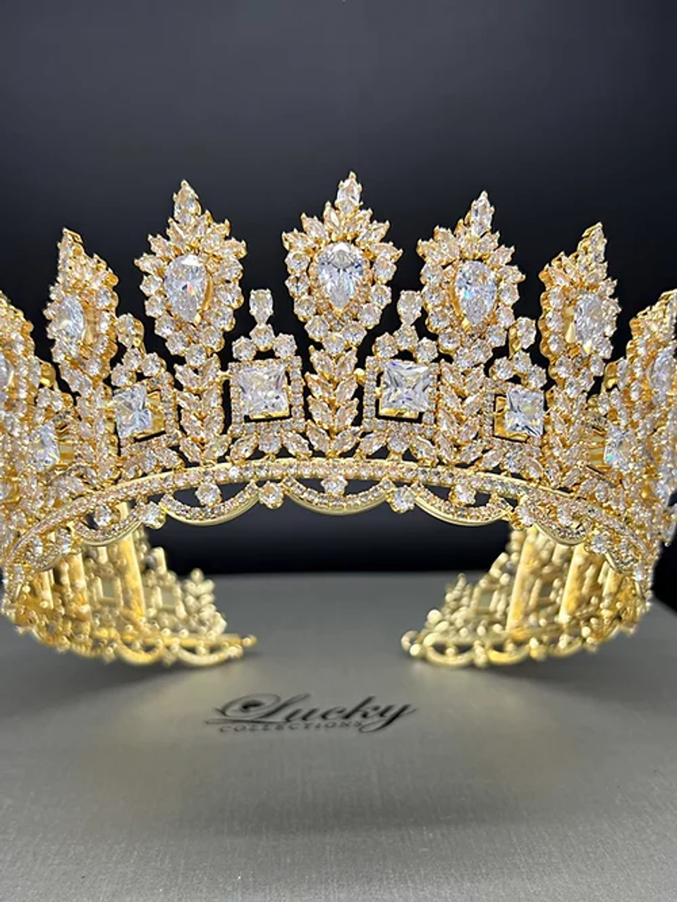 Lucky Collections ™ BC5872 Gold Zirconia Adjustable Crown High Quality Zirconia - 2.5" Height - Fast Ship