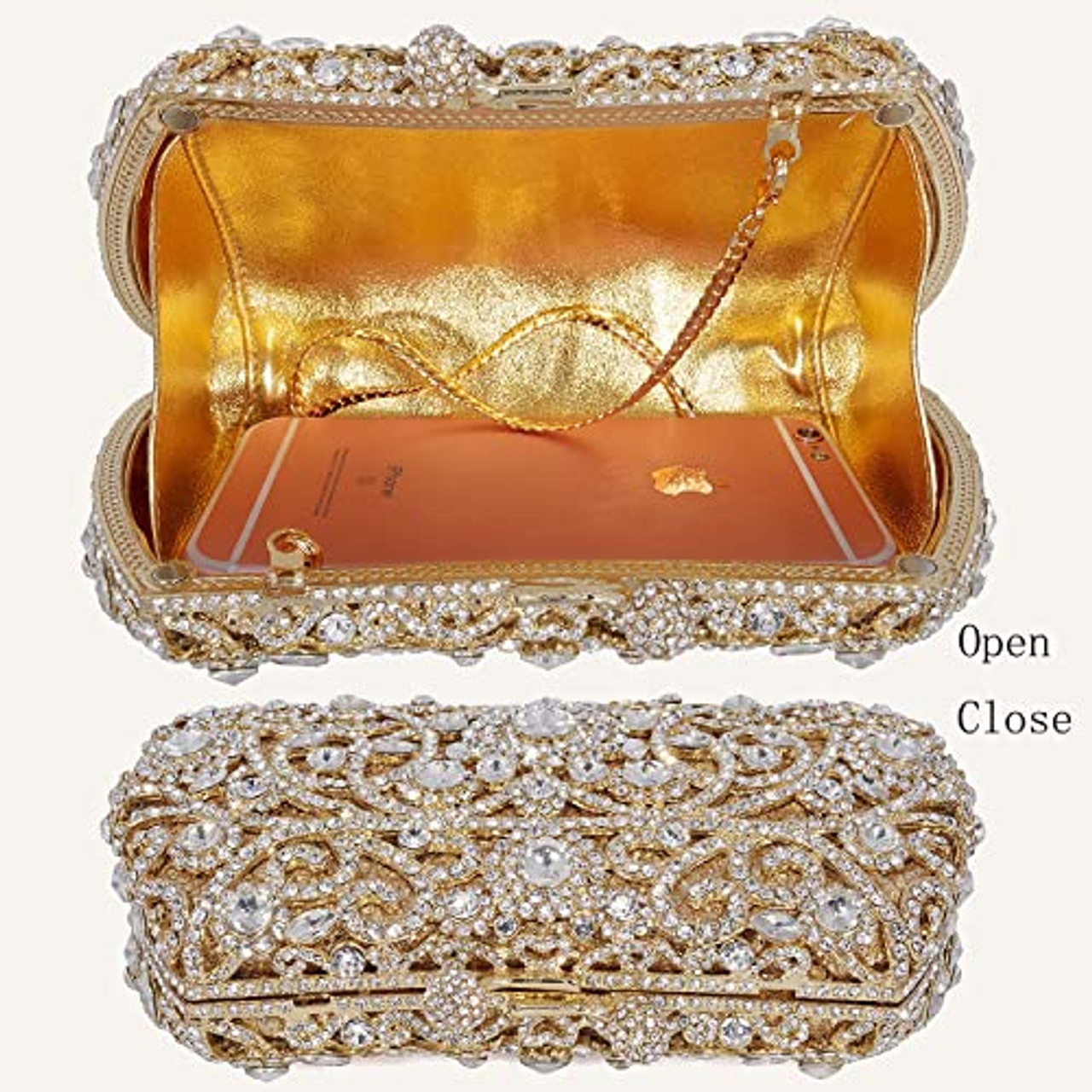 Silver Diamante Ring Clutch Bag, Aftershock Gold, AFTERSHOCK GOLD