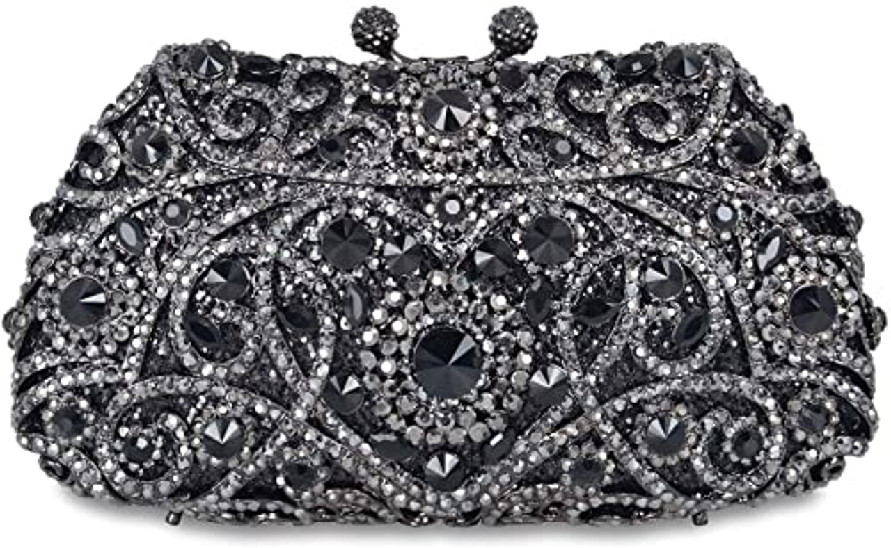 Black Pearls Beads Bow Vintage Bridal Glamorous Evening Clutch