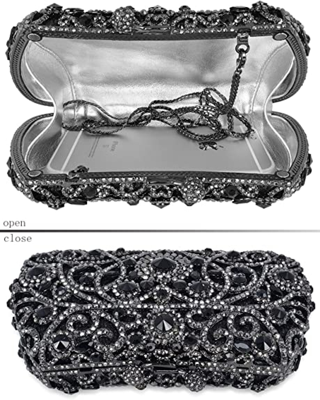 Bella Mera Studio Donda Black Crystal Clutch - Rhinestone Clutch - Fast Ship 