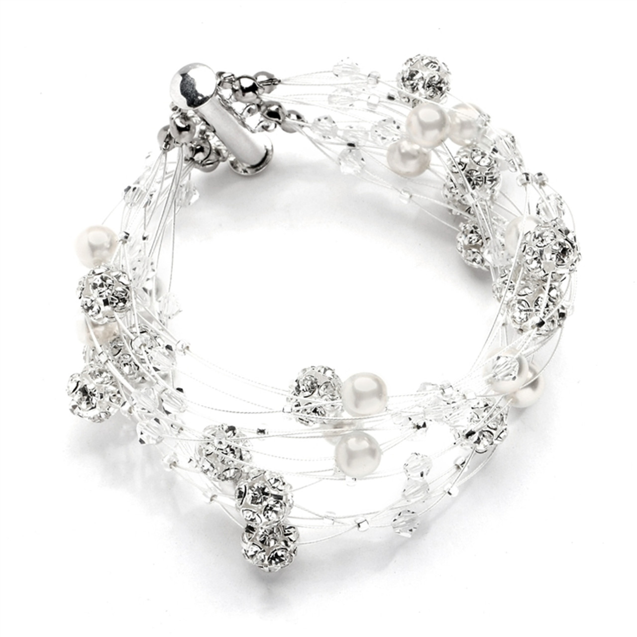 Mariell Bridals Top Selling Ivory Freshwater Floating Pearl Bracelet on  Thin Link Chain in Platinum Plating 4673B-I-S