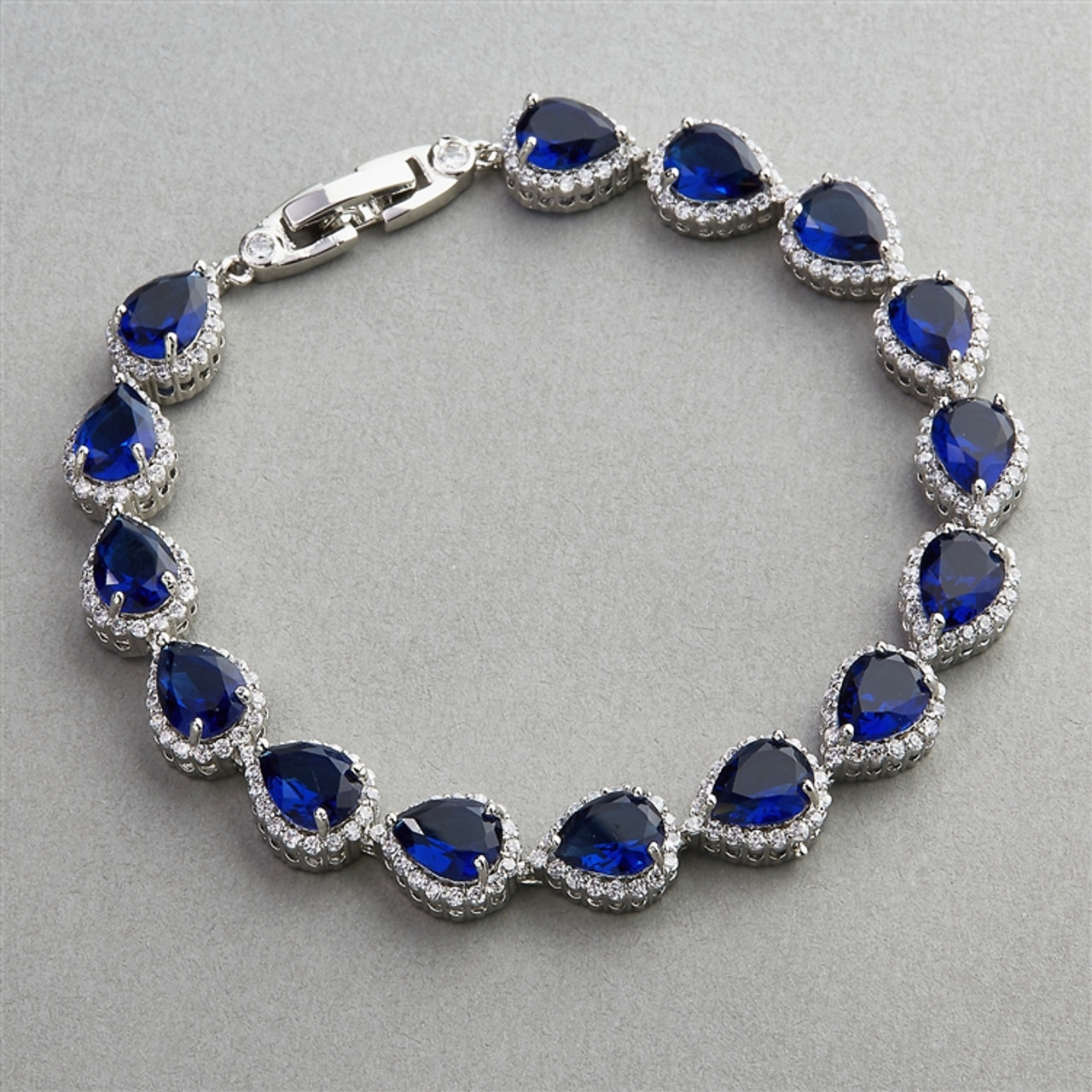 Mariell Sapphire CZ Pears 7 1/2" Bridal Wedding Bracelet 4562B-SA-S