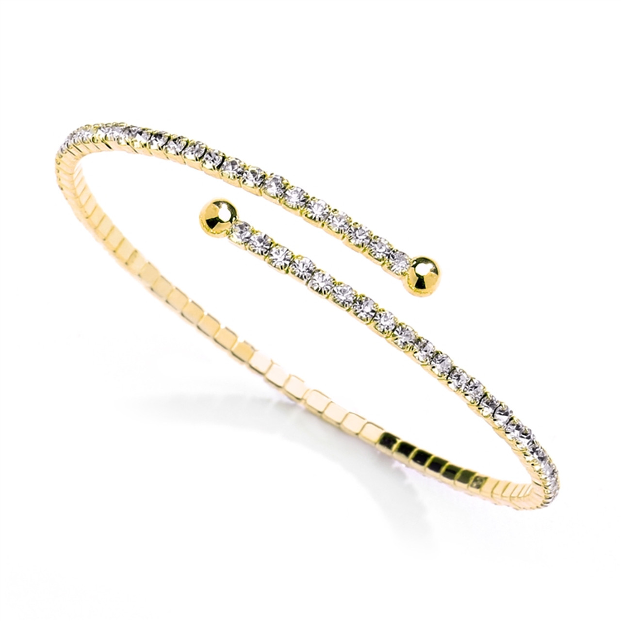 Mariell Delicate Single Row Rhinestone Coil Bracelet in 14K Gold 4322B-G