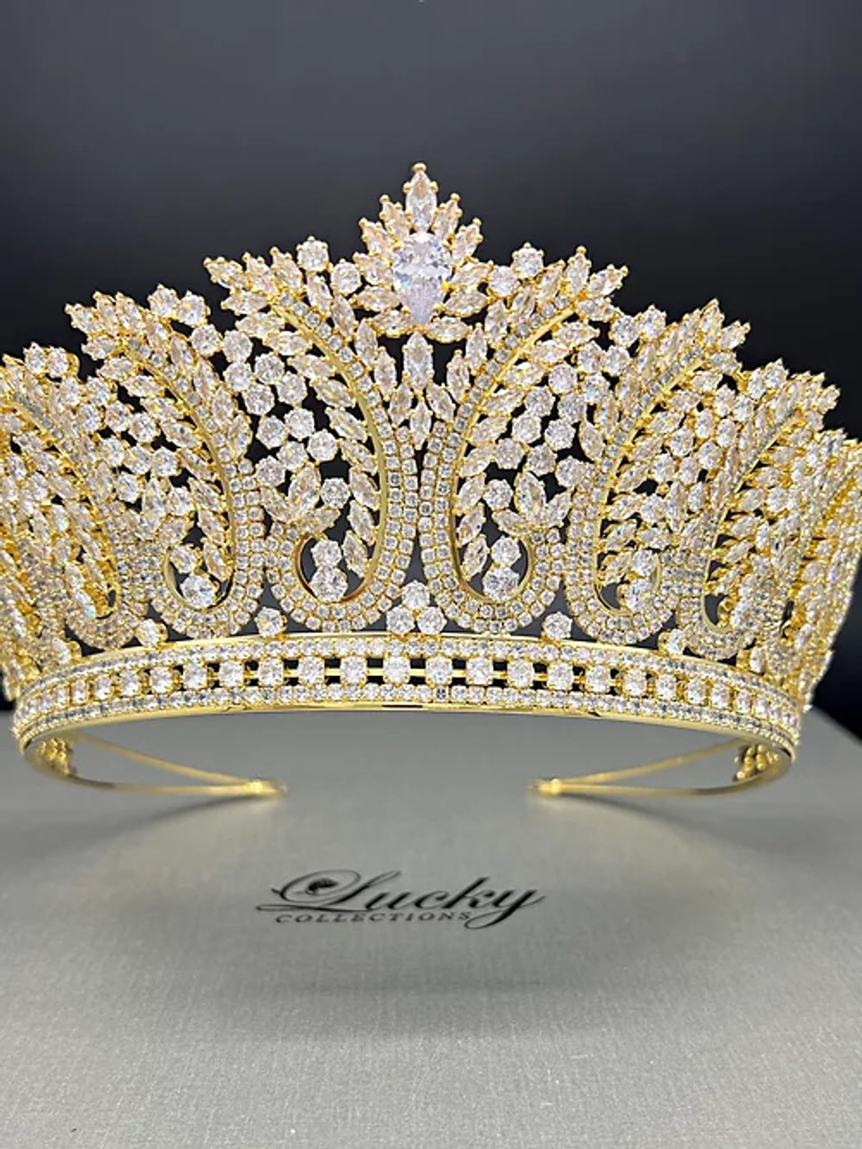 Lucky Collections ™ BC6003 - Duchessa Gold Zirconia Crown High Quality Zirconia - 3" Height - Fast Ship