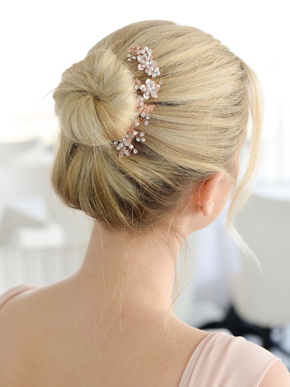 Mariell Bridal Brushed Rose Gold and Ivory Pearl Wedding Comb H001-RG