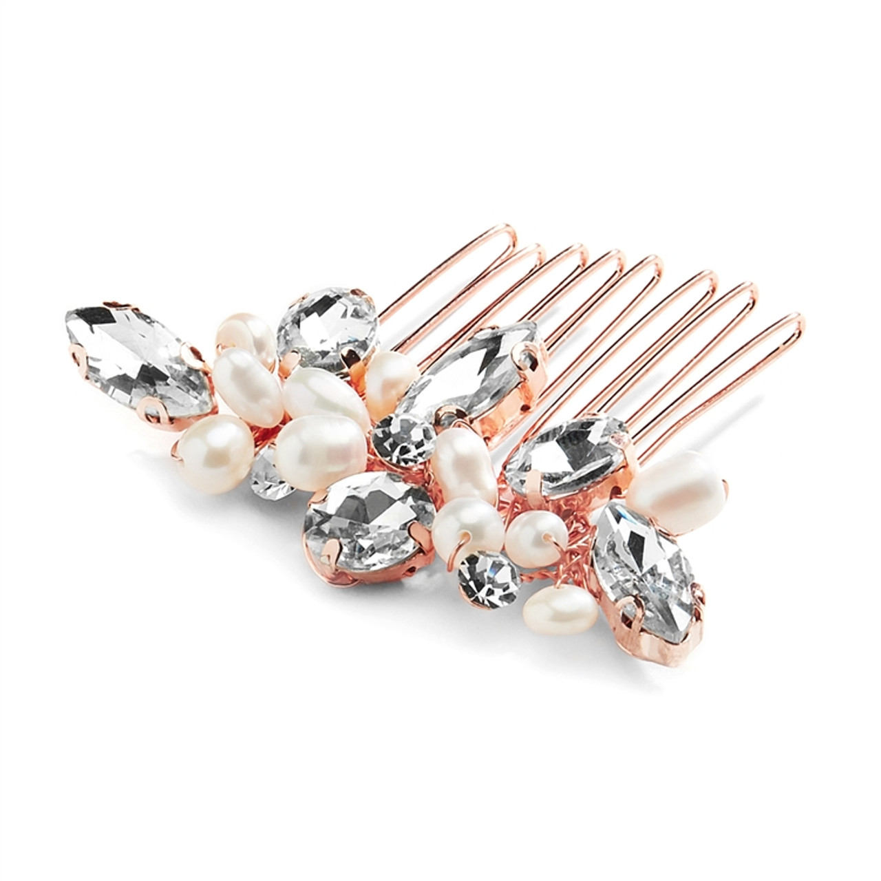 Mariell Bridal Rose Gold Freshwater Pearl & Crystal Cluster Bridal, Prom or Bridesmaids Comb 4602HC-RG