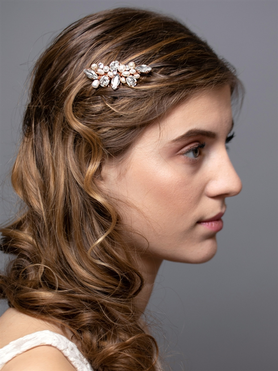 Mariell Bridal Rose Gold Freshwater Pearl & Crystal Cluster Bridal, Prom or Bridesmaids Comb 4602HC-RG