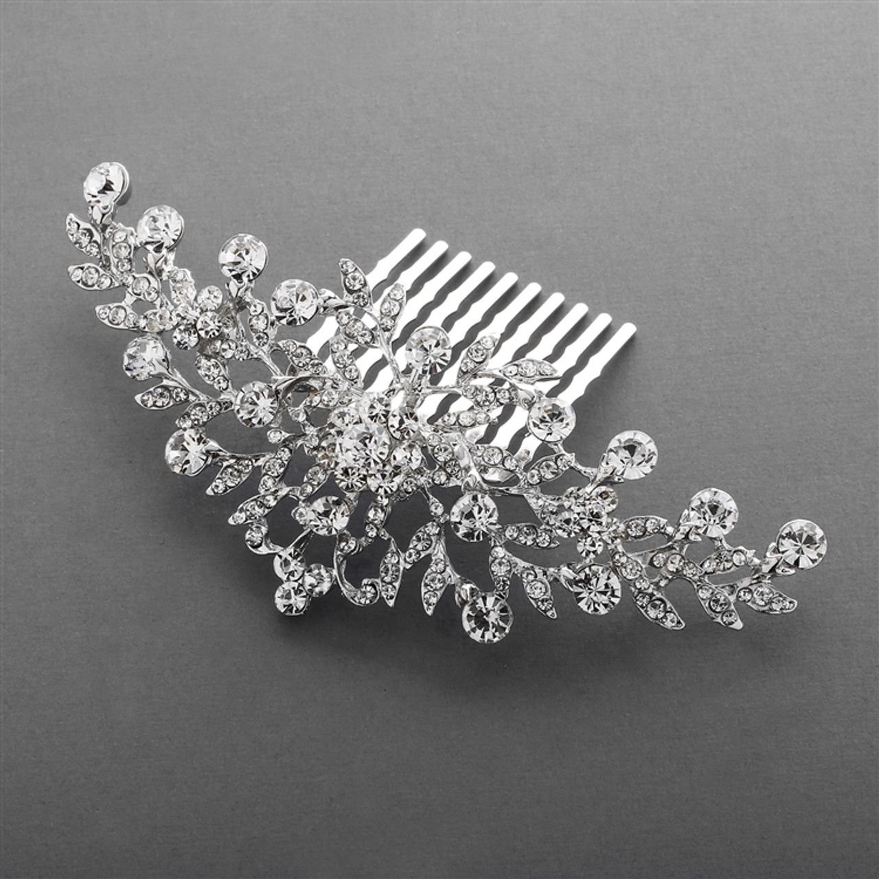 Mariell Bridal Popular Crystal Wedding or Prom Comb with Shimmering Leaves 4190HC-S