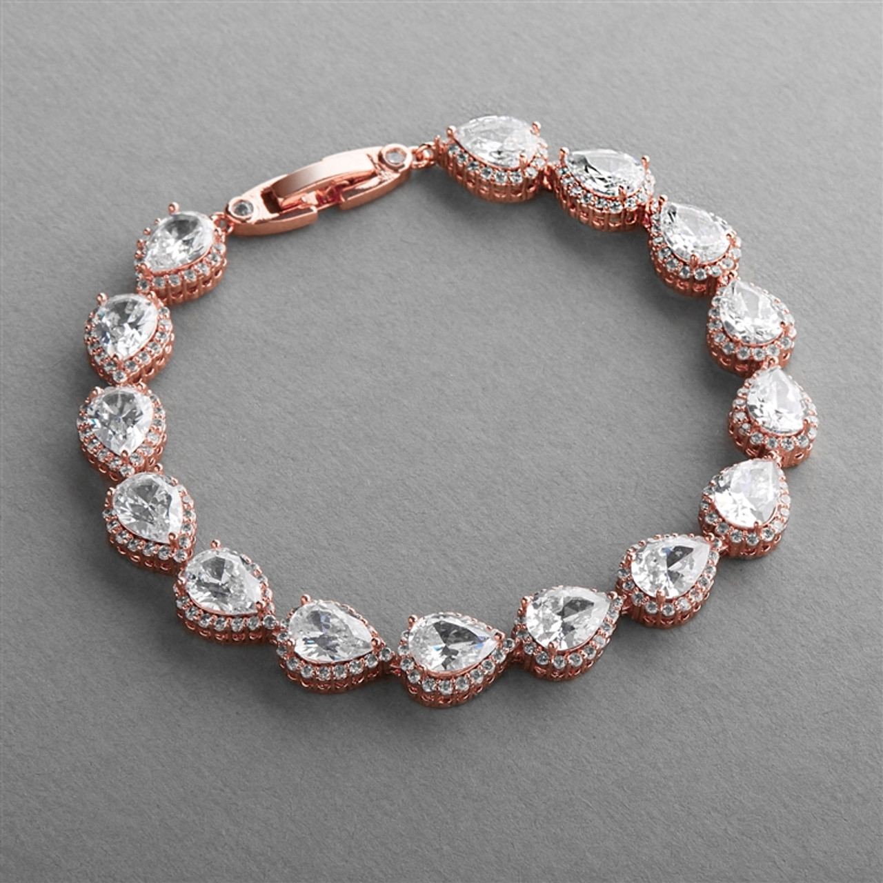 Mariell Bridals Top Selling CZ Framed Pears Bridal or Bridesmaids Rose Gold  Bracelet 4562B-RG