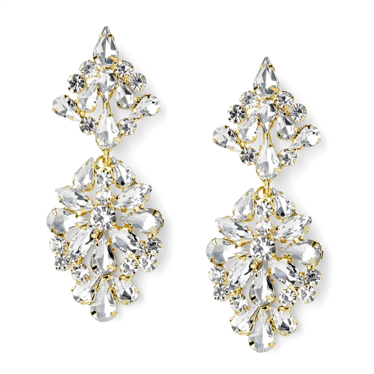 Gold Crystal Statement Earrings for Weddings or Prom - Fabulous Lightweight Design 4639E-G