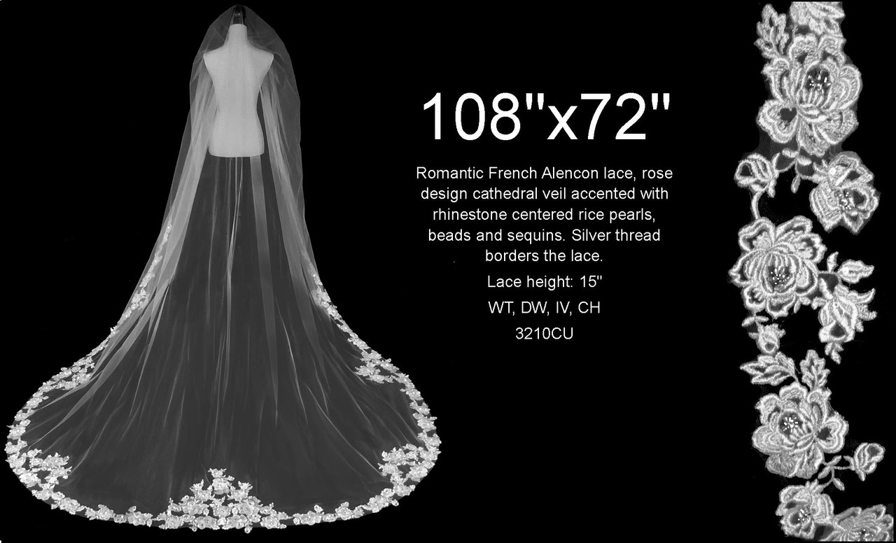 108x72 - Romantic French Alencon Lace - Beads and Sequins - Fast Ship