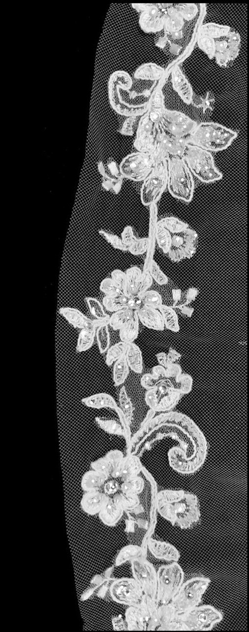 108x72 - Charming French Alencon Lace Veil With Rhinestones - Pearls & Sequins - Fast Ship