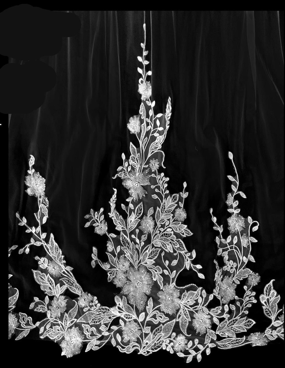 120x90 - French Alencon Lace, Floral Design - Sequins & Rhinestones - Fast Ship