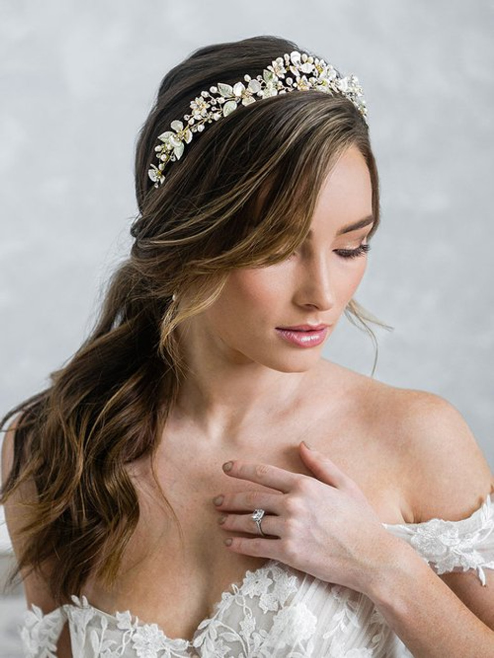 Bel Aire Bridal 2141 - Garden Tiara of Softly Painted Flowers