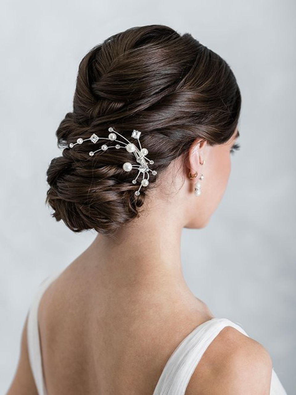 Bel Aire Bridal 2149 - Contemporary clip of metal arches of pearls and rhinestones