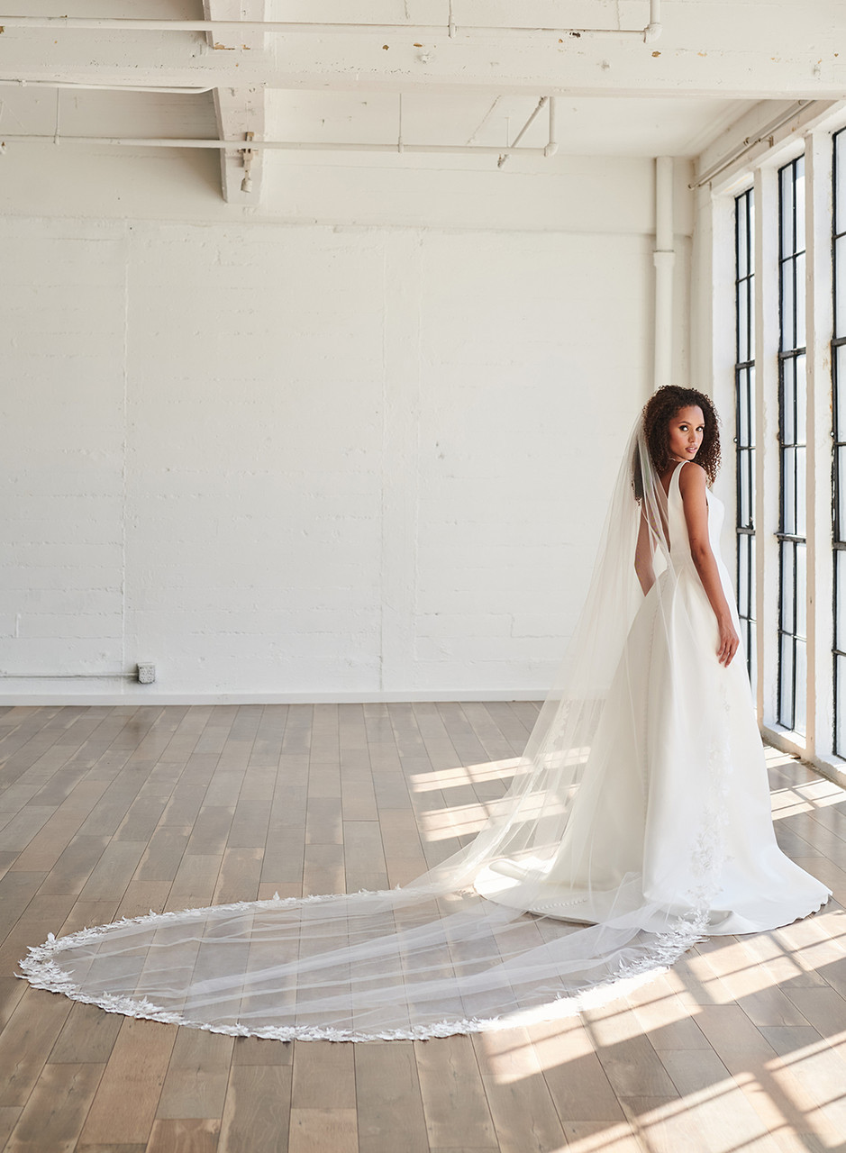 Royal Soft Tulle Wedding Veil with Lace Trimming