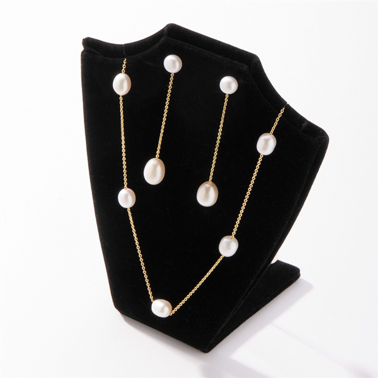 Mariell Bridals Ivory Freshwater "Floating Pearl" Necklace & Earrings Set on Thin Link Chain, 14K Gold Plating 4673S-I-G
