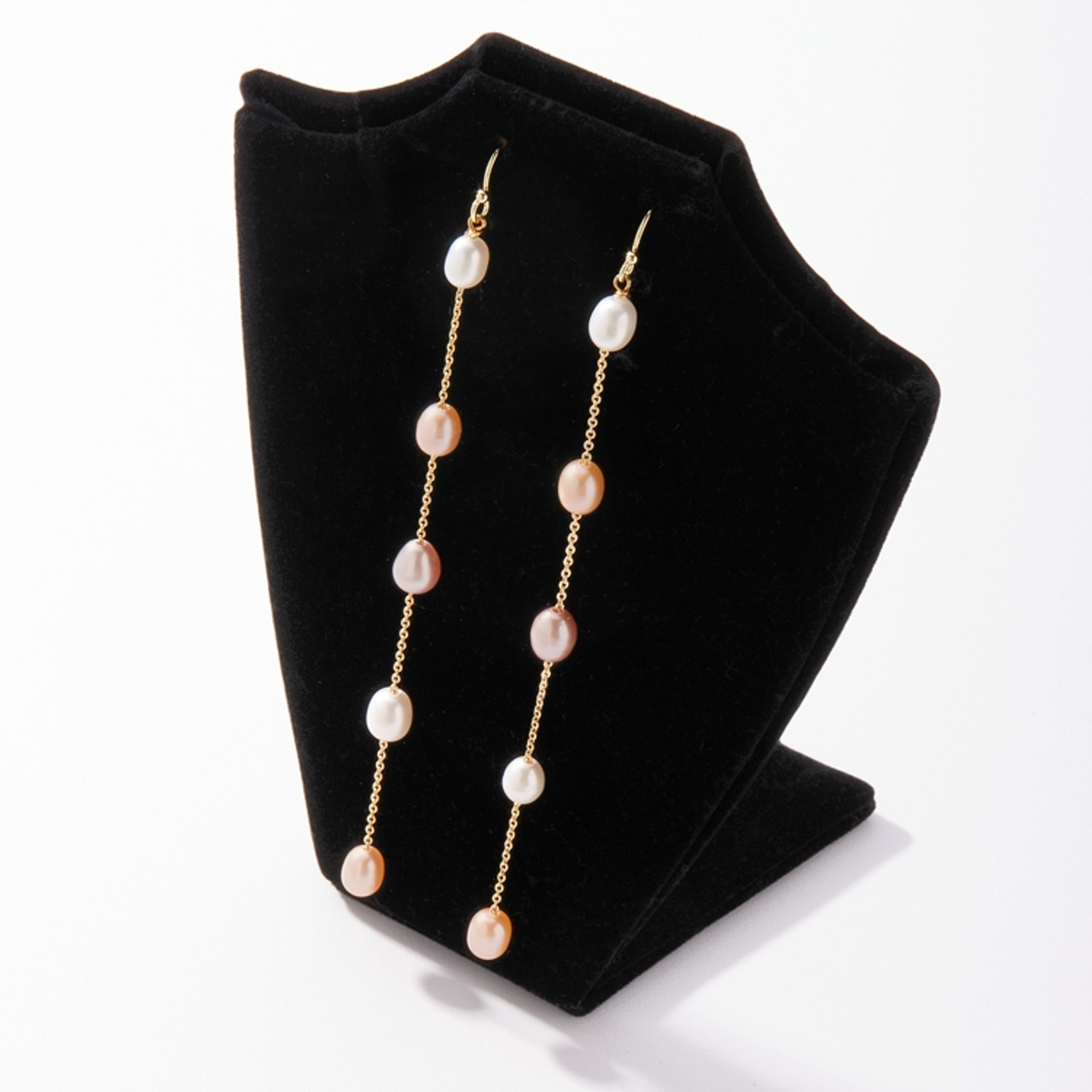 Mariell Genuine Freshwater Pearl Shoulder Duster Dangle Earrings - Champagne Multi on Gold Chain 4673E-CHM-G