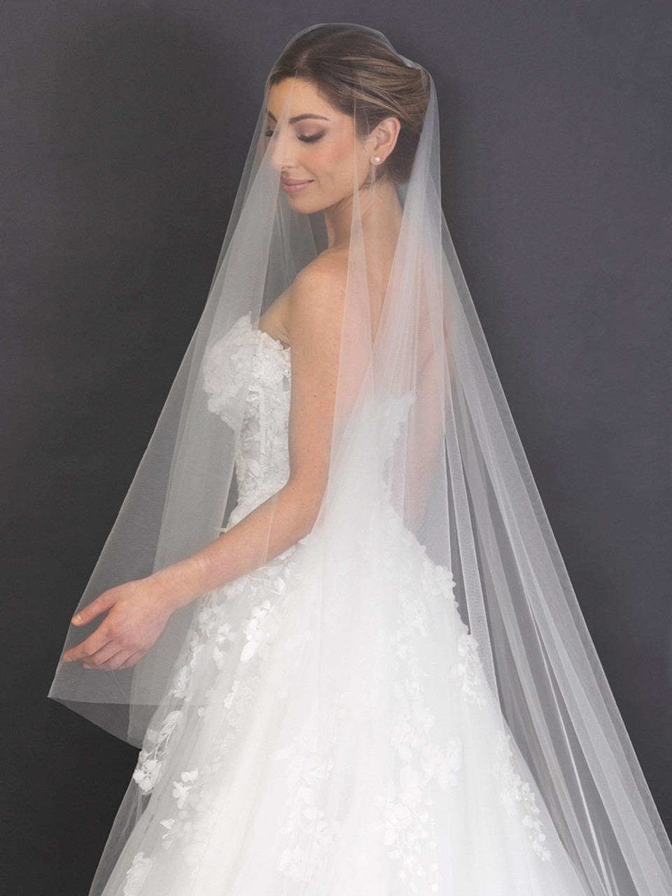 Full Cathedral Wedding Veil Drop Style with Satin Edge Blusher Layer