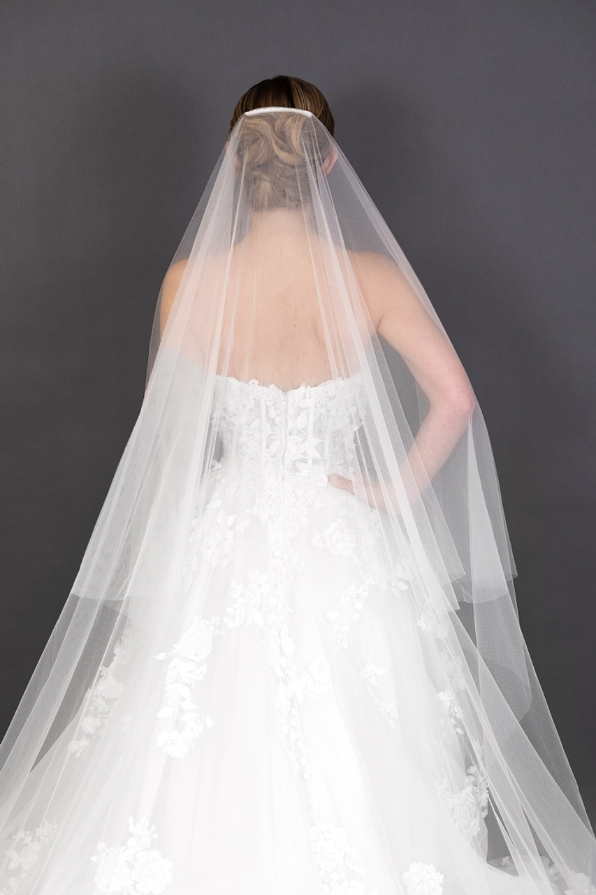 Traditional Drop Veils Ivory Tulle & Lace Wedding Veil ALC008 – selinadress