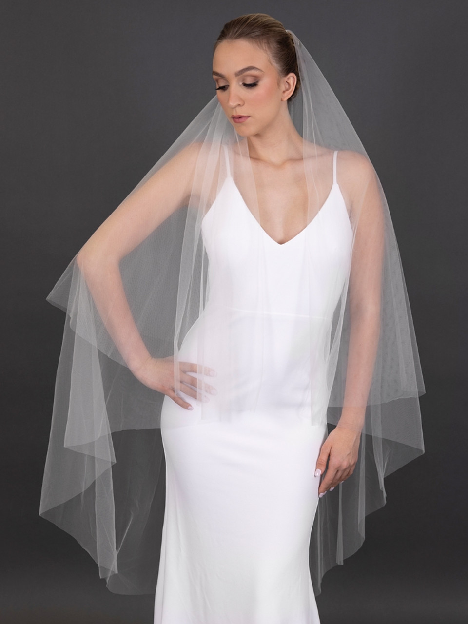 Luxe Soft Italian Tulle Cut Edge Drop Veil With 30" Blusher 4681V-I-52 - 52" Inches Long