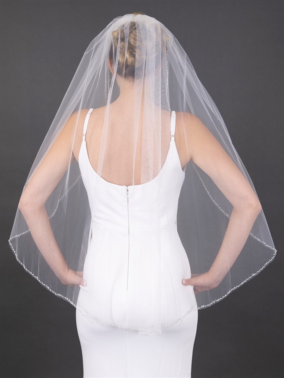 Mariell Cathedral Bridal Veil Edged with Crystals, Pearl & Bugle Beads