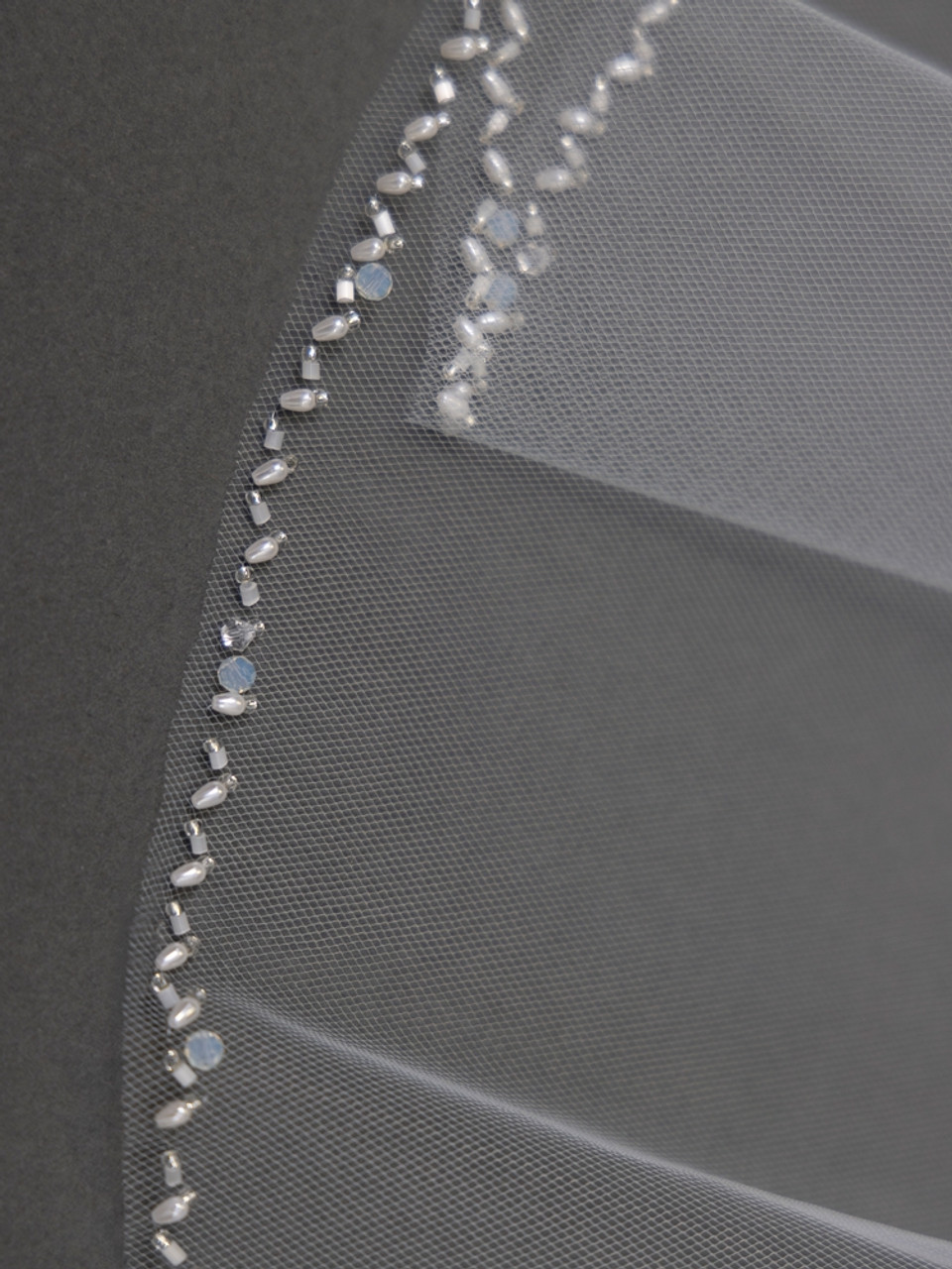 Mariell Fully Beaded Fingertip Bridal Veil with Opal Crystals, Rice Pearls & Bugle Beads 4683V-I-OP-38 - 38" Inches Long