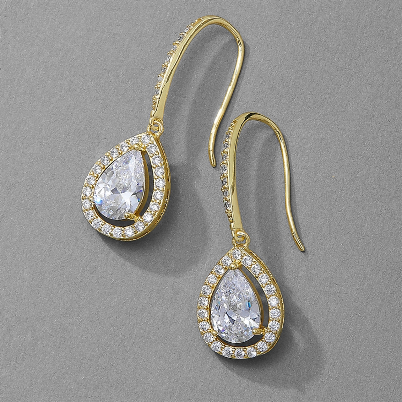 Mariell Magnificent Pear Shape CZ Bridal or Pageant Earrings in Gold 4575E-G
