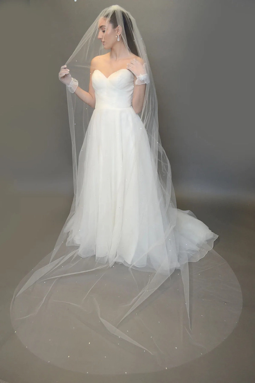 Ansonia Bridal Veil Style 214 - 120L X 100W - Scattered Rhinestones