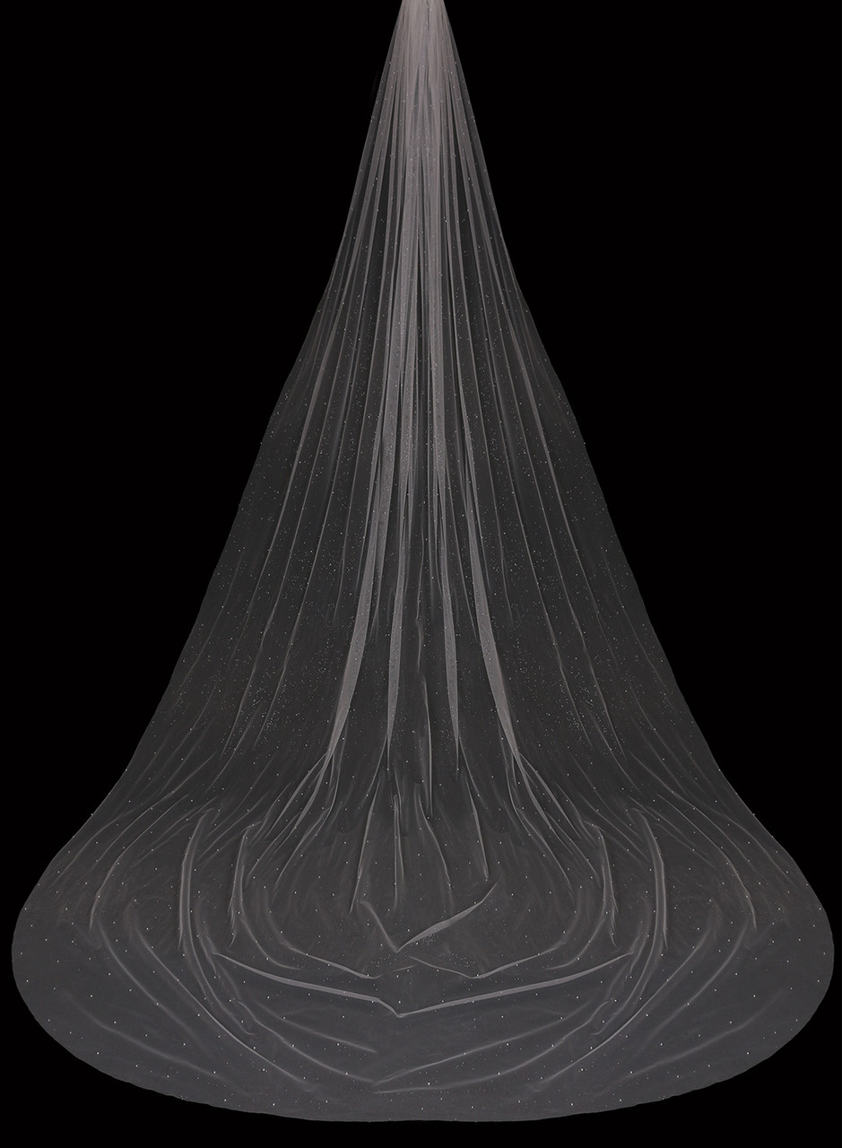 En Vogue Bridal Cathedral V2381WRC - Glitter tulle veil with scattered pearl bead - 144"L