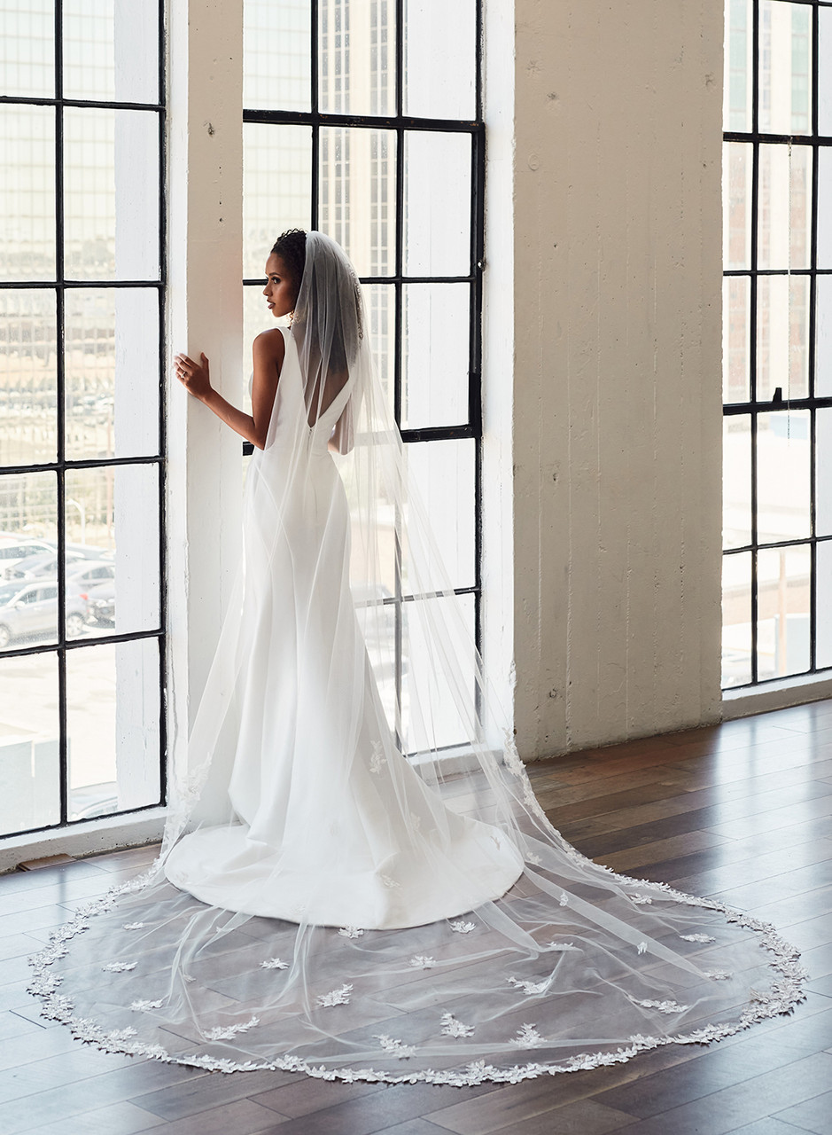 Long Cathedral Veil With Lace Edge Beaded French Alencon Lace