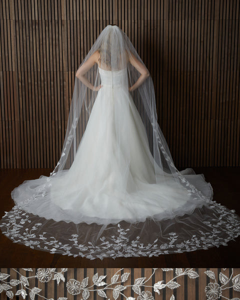 Marionat Bridal Veils 6107 Leaf and flower lace - 120"L
