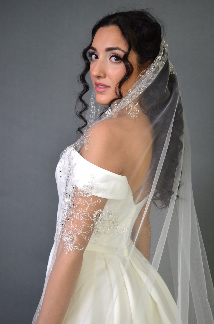 Elena Designs Cathedral Bridal Veil E1406 - Beaded Mantilla - 130L