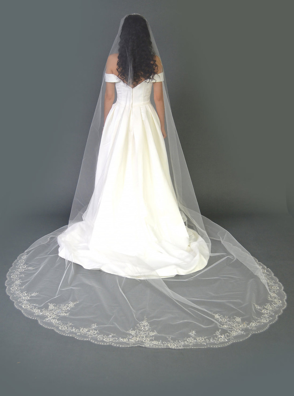 Elena Designs Cathedral Bridal Veil E1406 - Beaded Mantilla - 130L