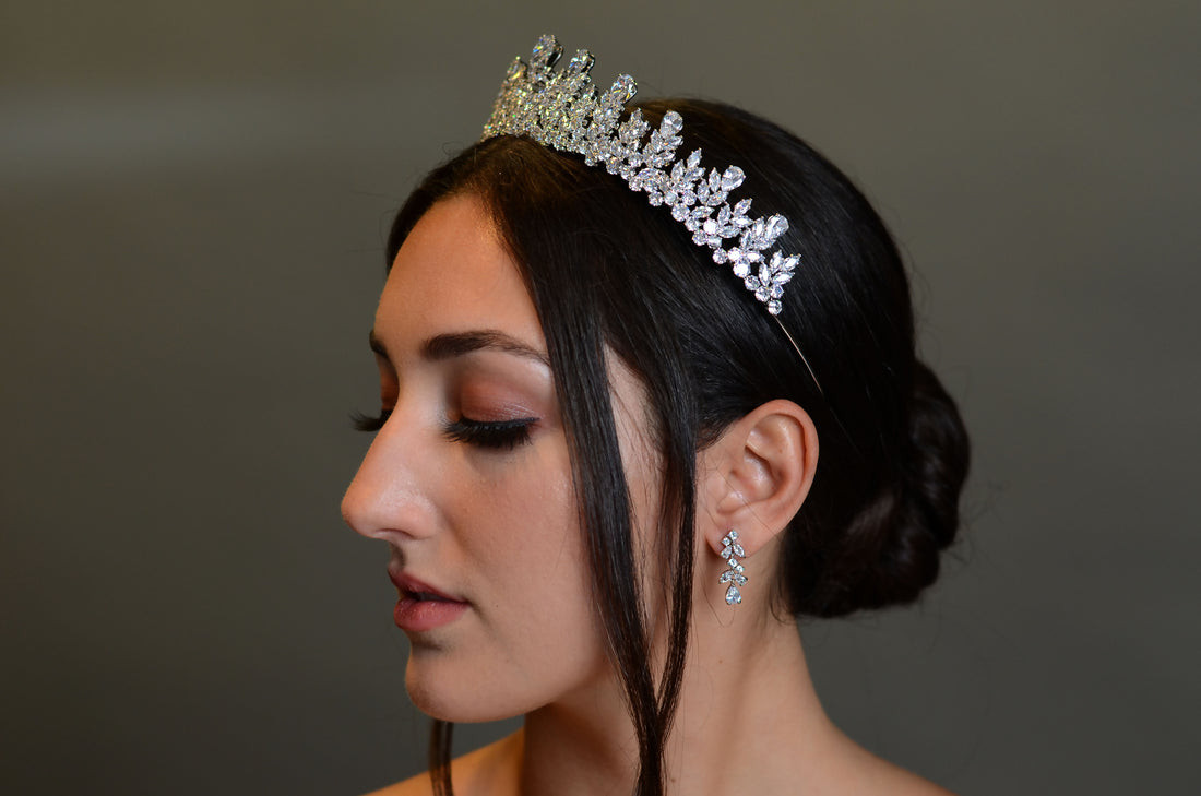 Elena Designs E334 Teardrop tiara with CZ stones | Elena Designs