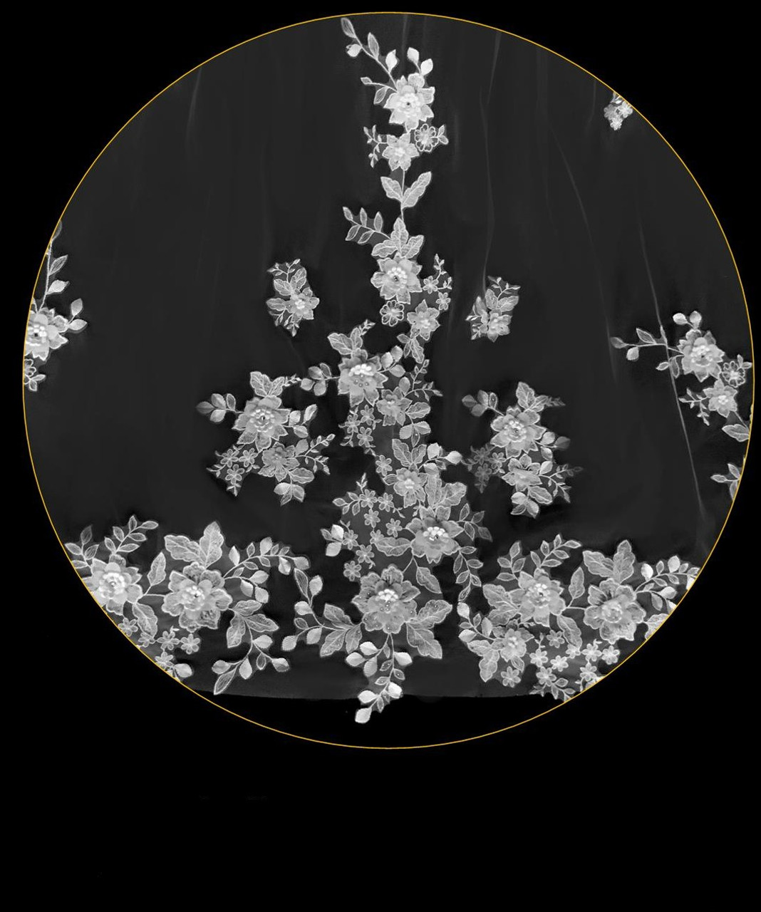 120x90 - Sophisticated Veil With 3D Floral Design - Accented With Rhinestones - Fast Ship