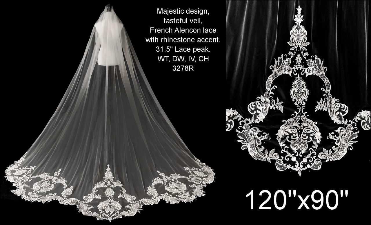 French Alencon with Rhinestone Accents - 120 Inches Long