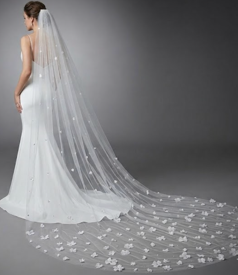 Organza Flower Cathedral with Rhinestones - 120 Inches Long