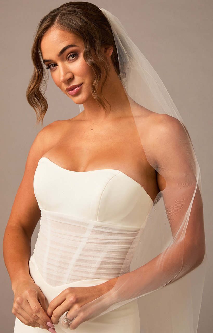 En Vogue Bridal Cathedral Style V2695RC - 3D Organza Flowers And Pear Bead Accents - 132" Long