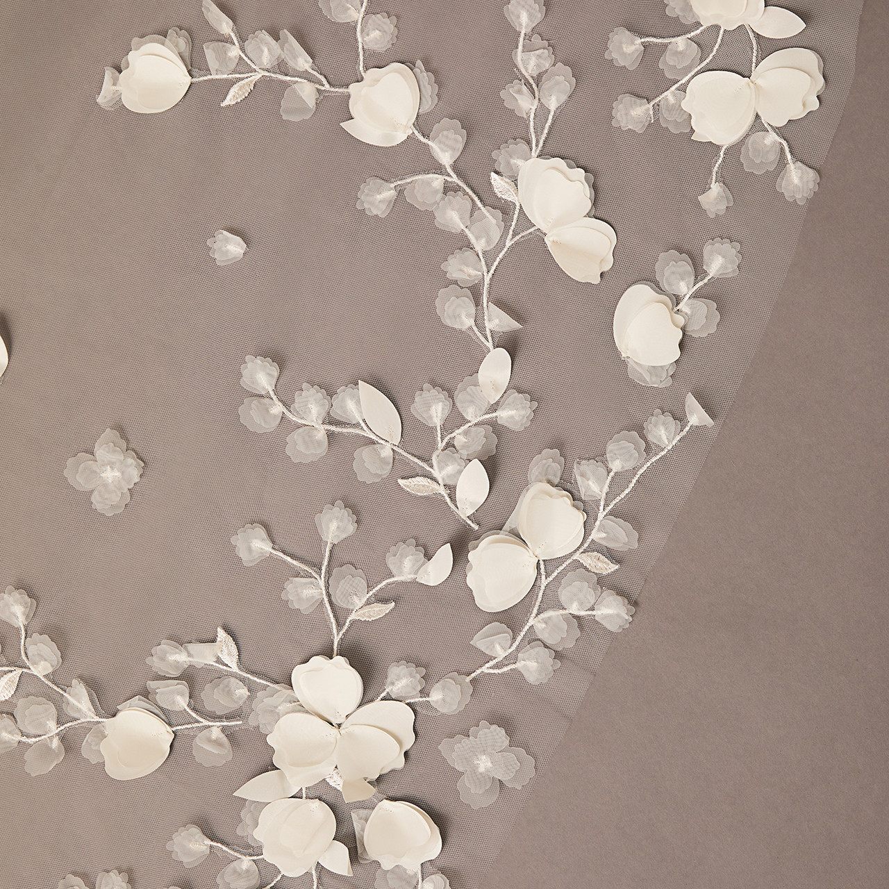 En Vogue Bridal Cathedral Style V2696RC - 3D Silk And Organza Flowers And Leaves 